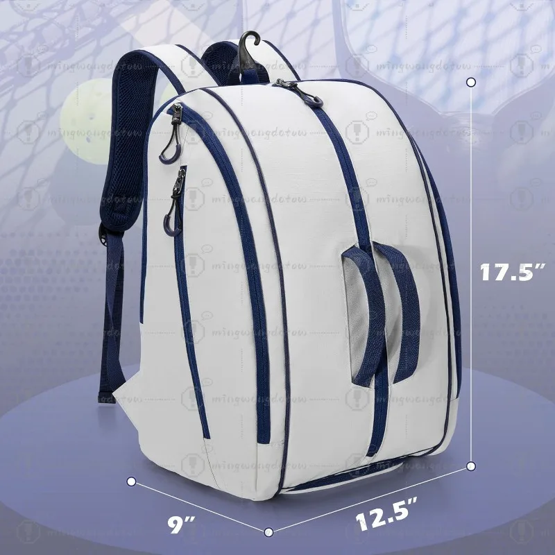 Waterproof Racket Backpack with Shoe Compartment, Adjustable Multi-Pocket Sports Bag for Men Women