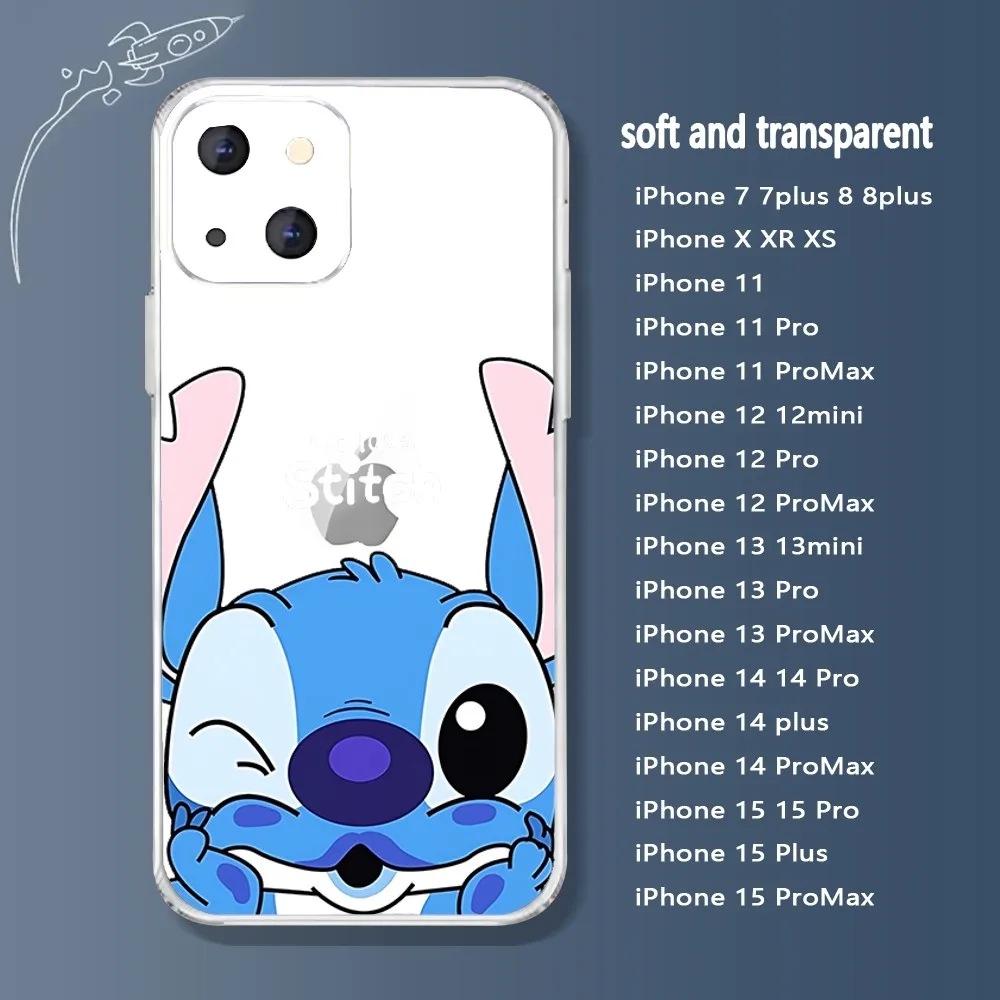 Disney Angry Stitch-s Phone Case For Iphone 15 11 13 14 Pro Max 7 8 Plus X Xr Xs Max Se2020 12mini Transparent Cover