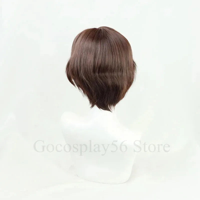 zz04zz12Hades Wig Emet-Selch Cosplay Boss Brown Short Curly Synthetic Hair Heat Resistant Halloween Role Play