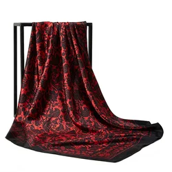 Foulard en soie imprimé pour femmes, carré pour les cheveux, châle de bureau, bandana, Hijab musulman, mouchoir, mouchoir, 90x90cm