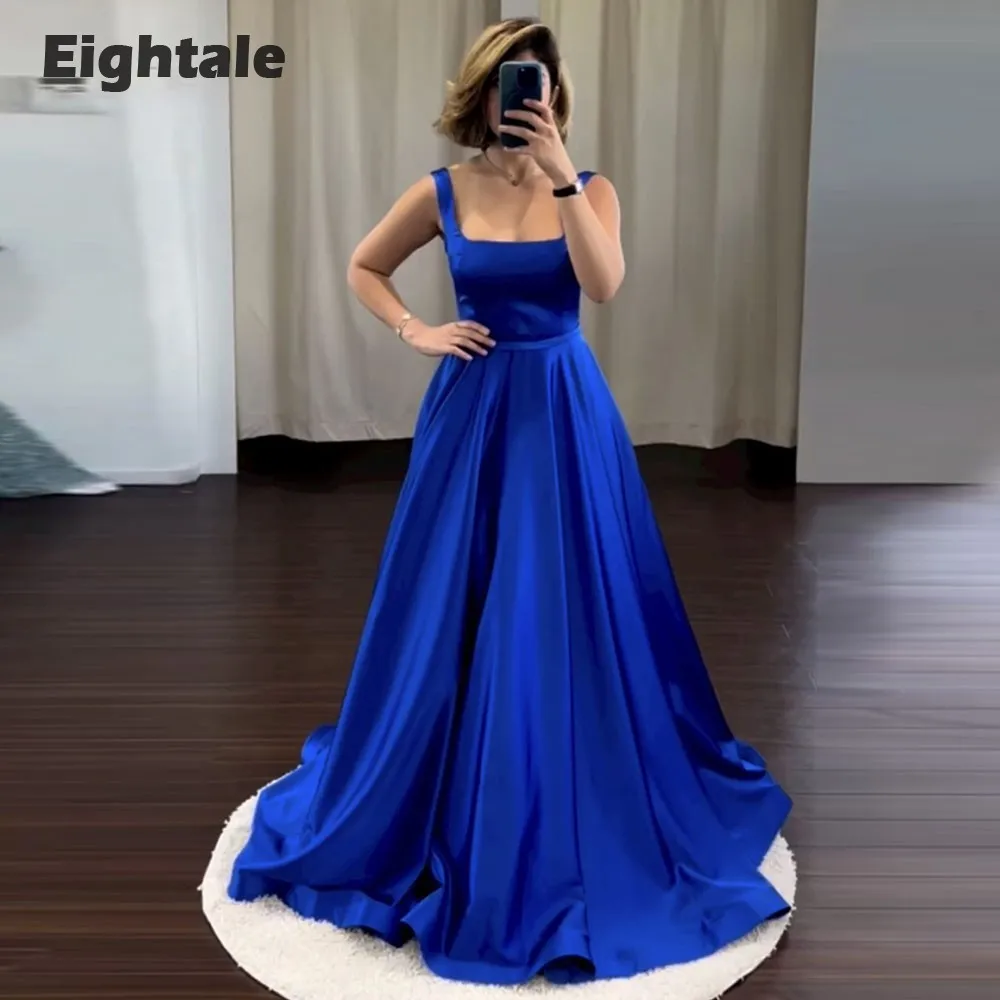 

Eightale Royal Blue Evening Dress for Wedding Party A-Line Satin Arabic Dubai Prom Gowns Celebrity Robes De Soirée