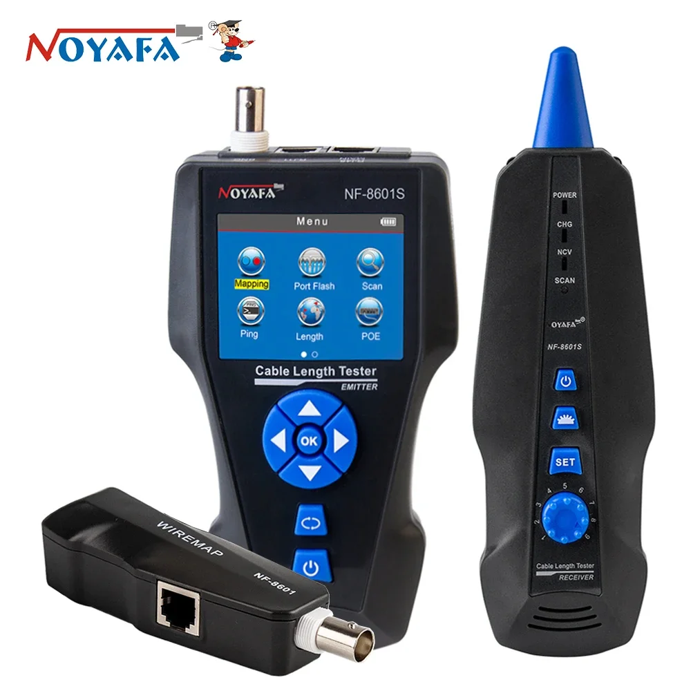 NOYAFA NF-8601S Cable Tester with PoE/PING Function Lan Measure Tester Measure Length Wiremap Tester Network Cable Tracker 