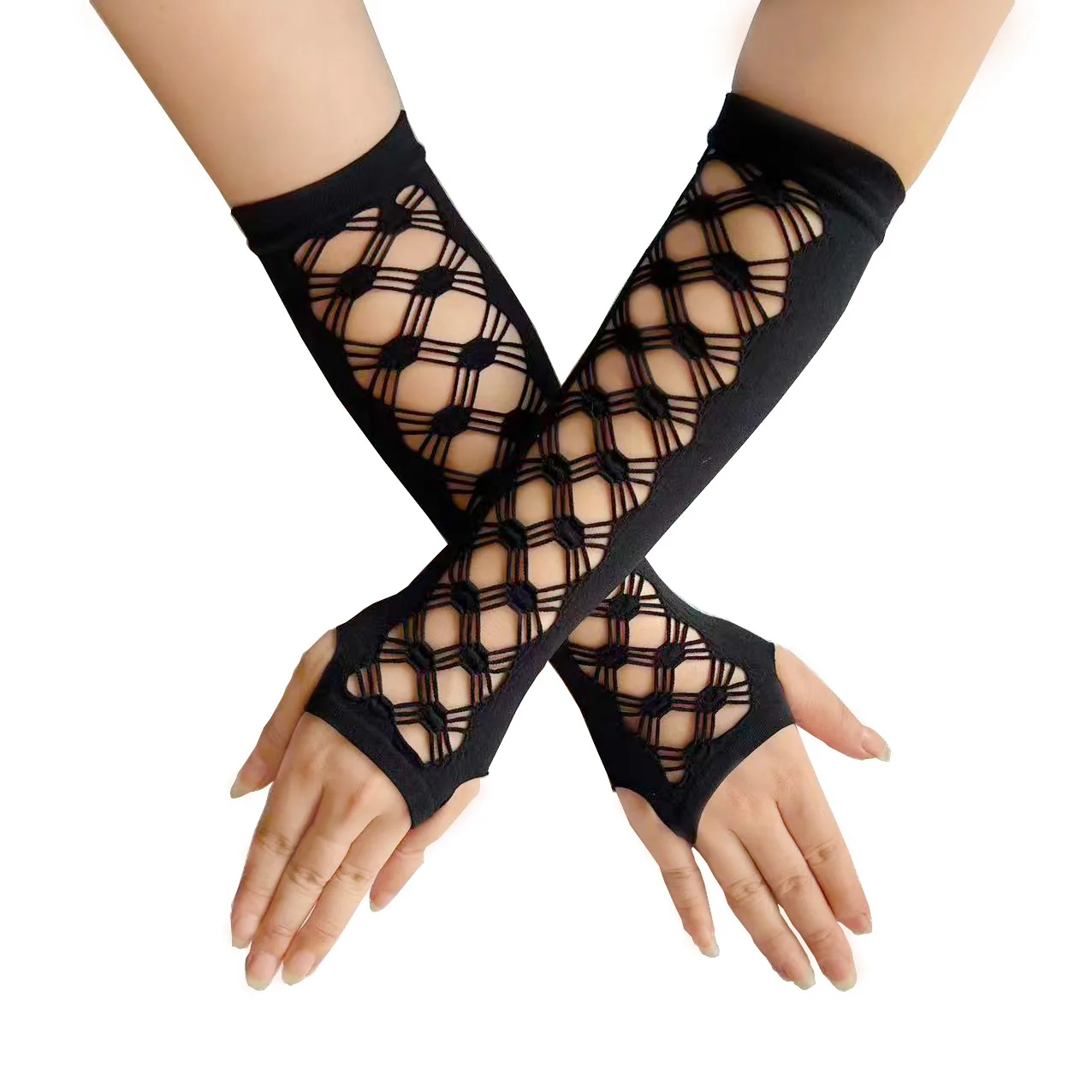 Guanti lunghi senza dita in Nylon nero donna ragazze guanti di Halloween Hip Hop Punk Goth Cuff Dance Party Sexy Emo accessori guanti