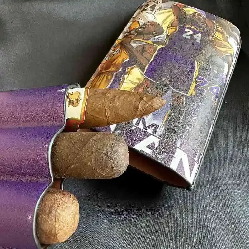 

Basketball star IP style Cigar Tube 3 Slots Cigar Case Travel portable Cigar Accessories Leather Humidor gift for men 97