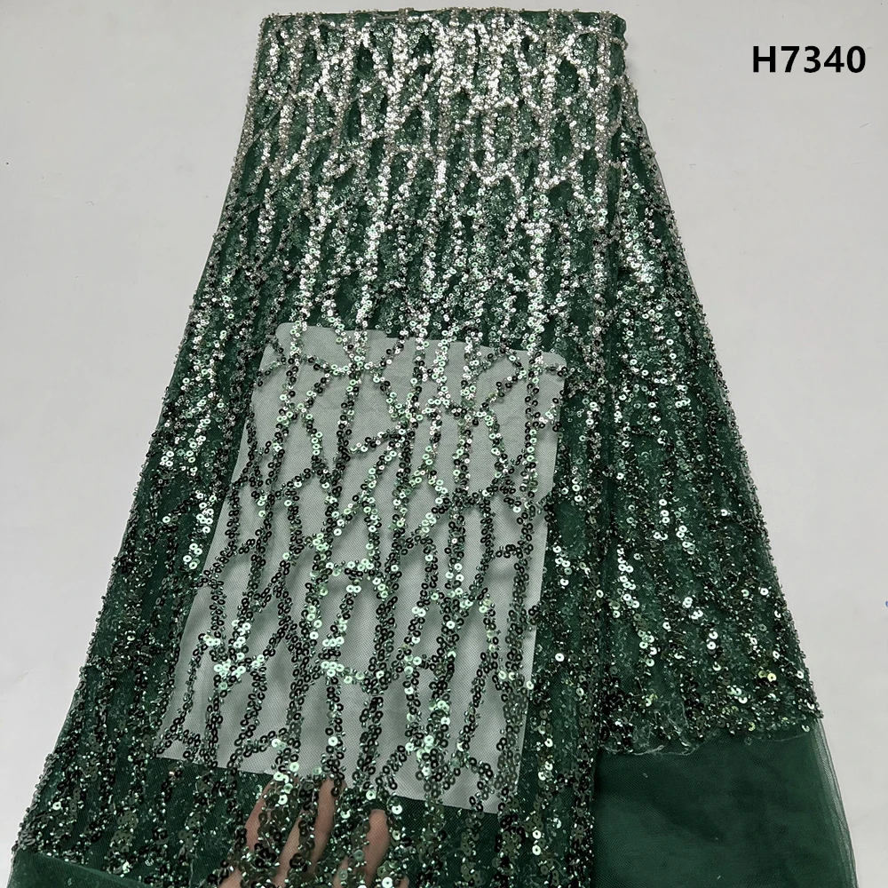 2024 African Nigerian High Quality Tulle With Embroidery Sewing Sequins  Net Cloth Beads Stone Prom Dresses Lace Fabric 5Yards