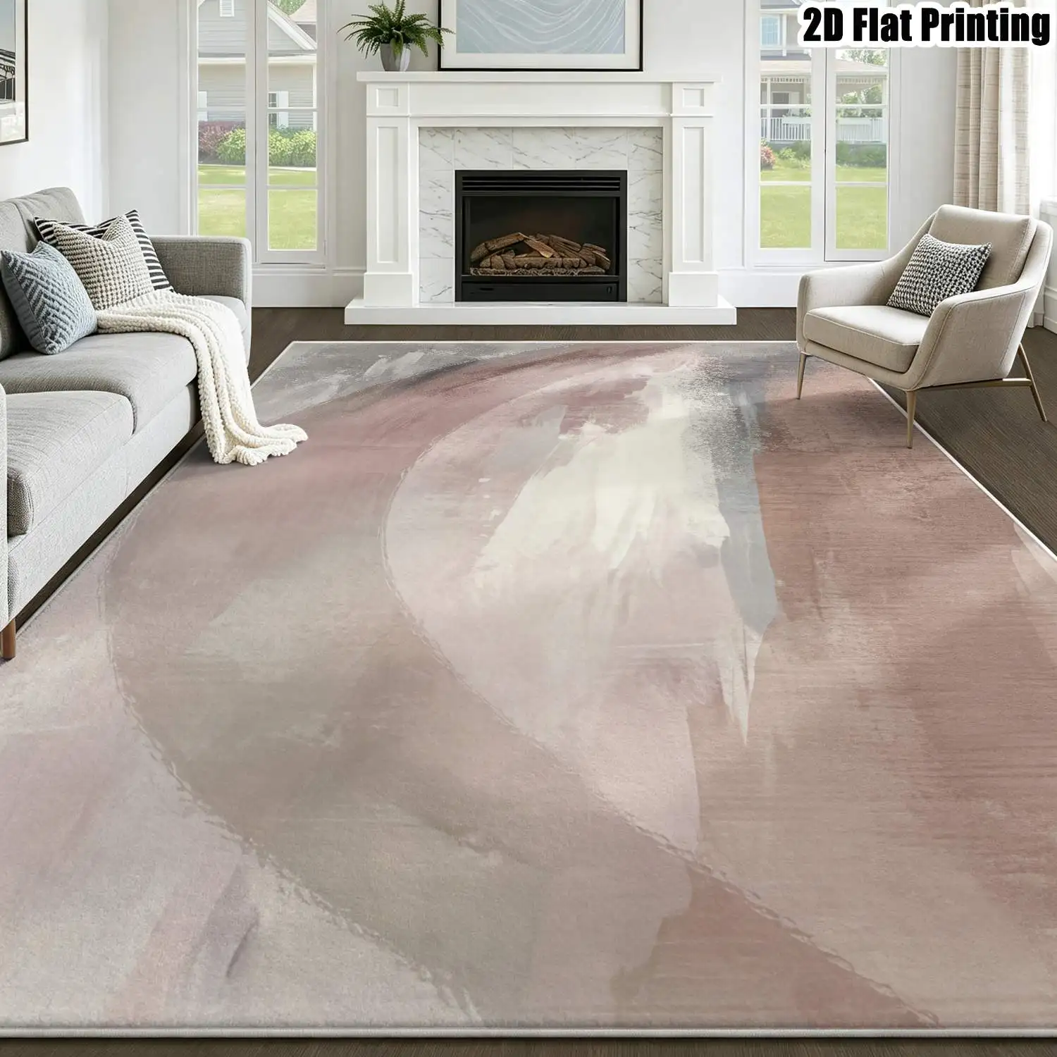 1Pc 2D Printed Pink-Grey Abstract Velvet Carpet, Nordic/Instagram/Modern/European/Vintage Style, Multi-Size Machine Washable Home Decor Mat for Entrance, Dining, Foyer, Bedroom, Living Room