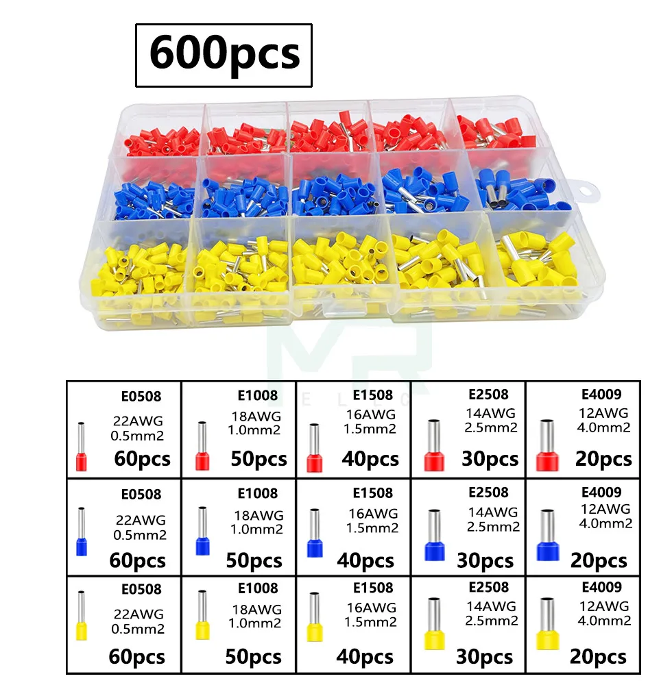 400/600/720 pcs Crimp Connector Insulated Cord Pin End Terminal  Kit Set Tubular Crimping Connectors Plier Assorted