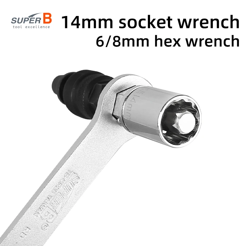 Super B 2 in 1 Bicycle Repair Tools Crank Disassembly Wrench Cotterless Crank Tool 11.8mm Thread 6/8mm Hex Wrench Bike Maintenan