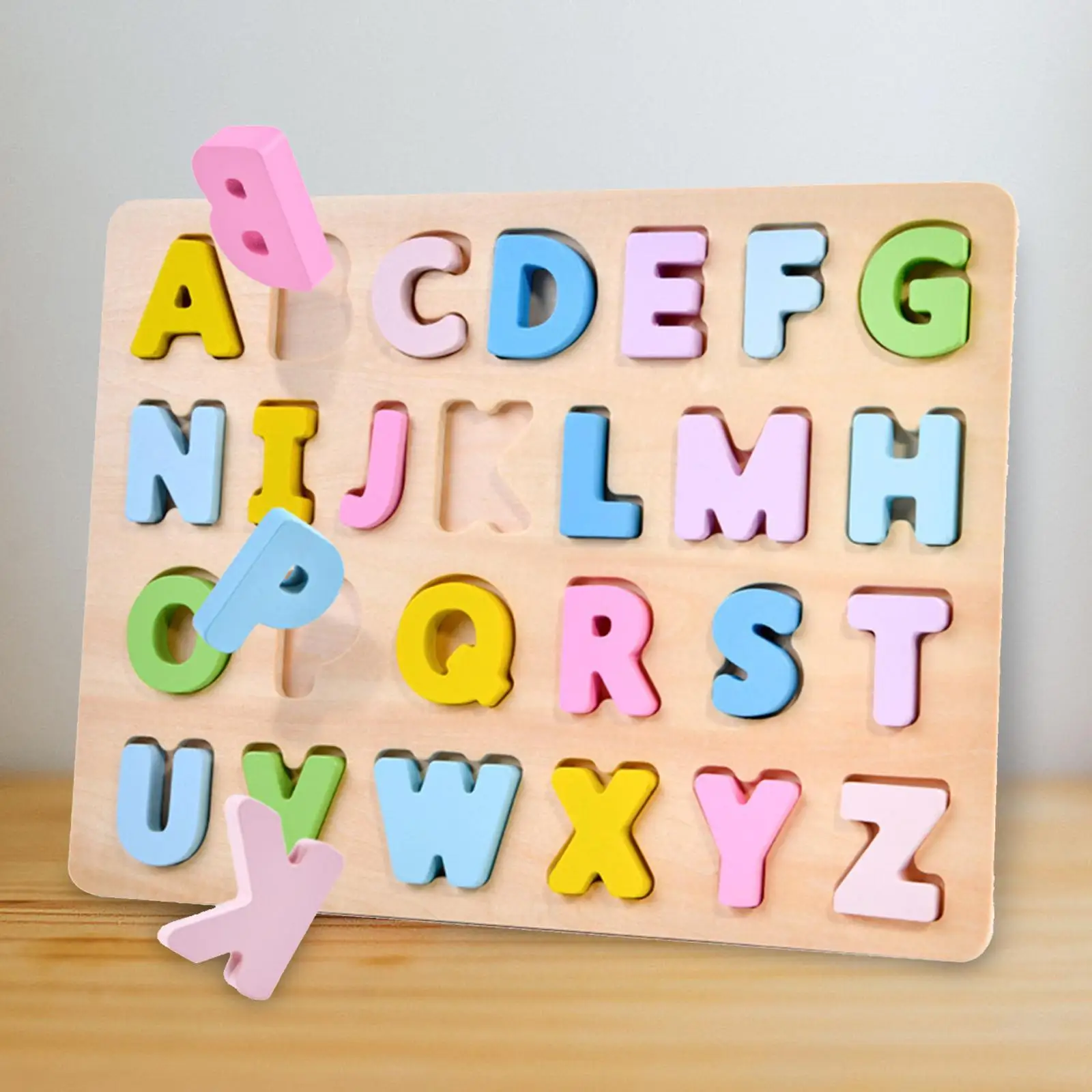 Alphabet Wooden Puzzle Hands on Letter Learning Preschool Toy Puzzle Board Recognition Toy for Ages 0-3 Years Birthday Gifts