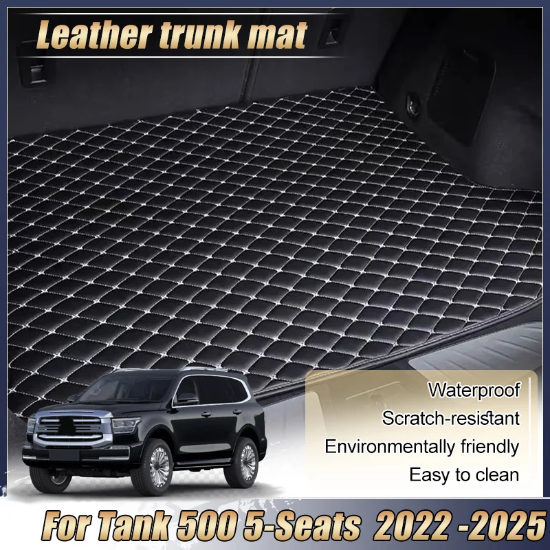 

For GWM Tank 500 5-Seats P03 2022~2025 Leather Trunk Mats Waterproof Storage Pad Anti Dirty Easy Clean Car Interior Accessories
