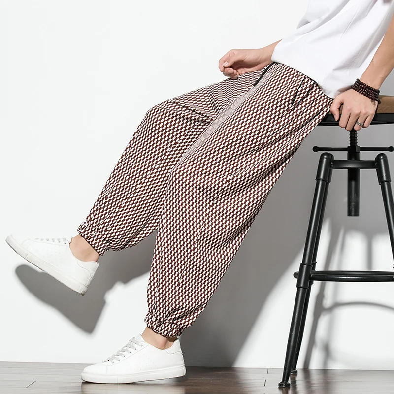 Coole Eis Seiden hose koreanischen Stil Plaid Sommer Freizeit hose Herrenmode Hose männlich übergroße Harems hose Kleidung Streetwear