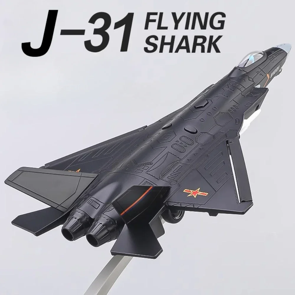 1:68 J-31 Stealth Fighter Model Toy Car Alloy Diecast Sound Light Military Aircraft Models Toys Pull Back Airplane Kids Gifts