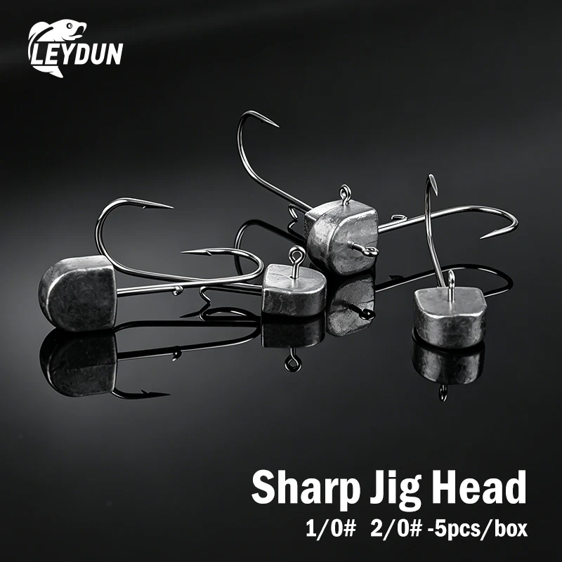 LEYDUN 2026 – Lot de 5 hameçons jig head ultra-affûtés 1/0 #   2/0 #   Leurre souple 5g/7g pour la pêche au bar, au brochet et à la truite – Accessoires