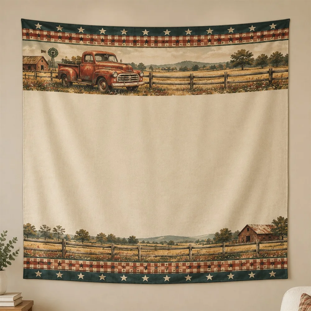 VIKAMA Vintage Pickup Truck Twin Bands Tapestry Wall Hanging, American Wall Art Tapestries for Living Room Bedroom Office Study