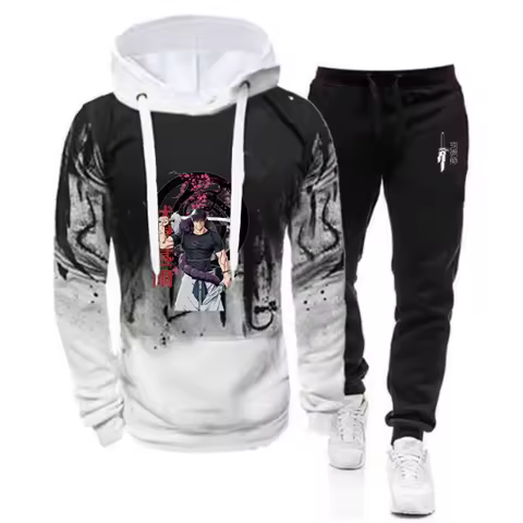2025 Spring And Autumn Man's Fushiguro Toji Jujutsu Kaisen Logo Print Street Classic Gradient Color Hoodies Pants Suits
