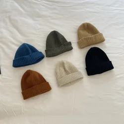 2024 Spring Baby Knitted Hat Solid Color Baby Beanie Caps For Girls Boys Brown Blue Color Kids Bonnet Caps Infant Accessories