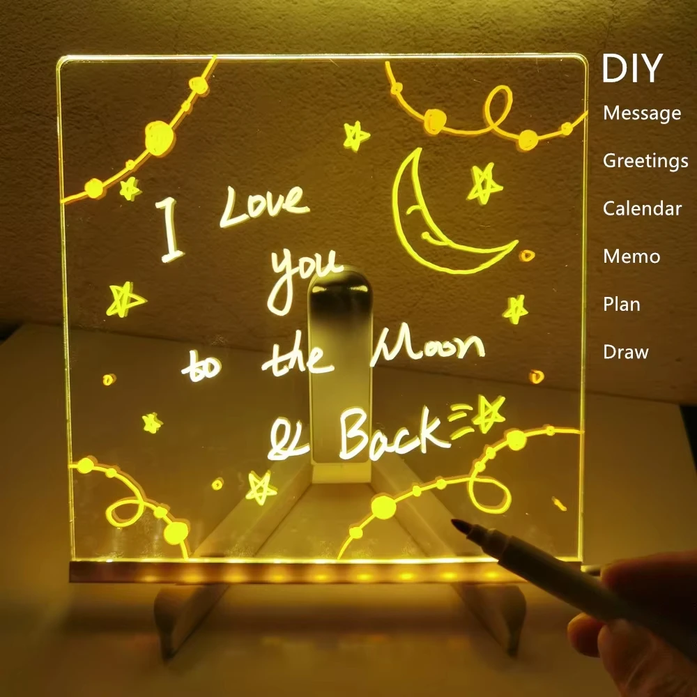 LED Lamp Message Board Personalized Acrylic Erasable with 7 Colorful Pens Children‘s Drawing Bedroom Night Light Birthday Gifts