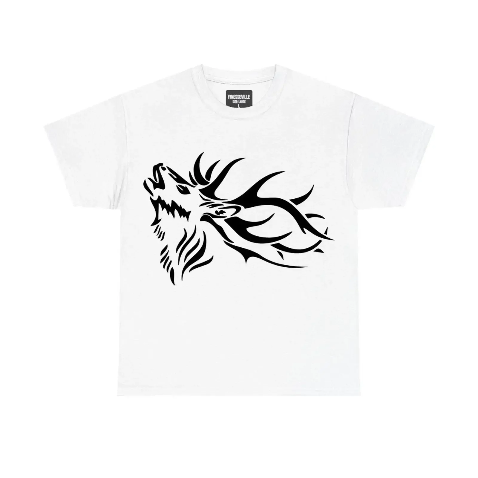 Tribal Wolf Elk Merged Silhouette Howling Wildlife T Shirt vintage Washed Top For Everyday Wear Stylish homme streetwear Unisex