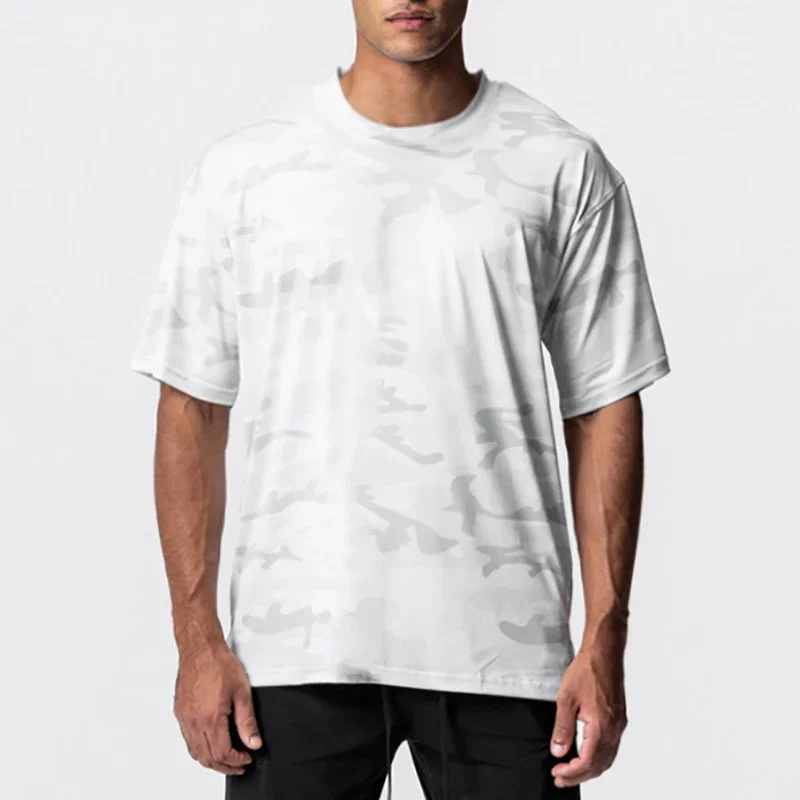 Plain Oversized Loose Summer Mesh Breathable Quick Dry Gym Fitness T-Shirts Mens Casual Sport Short Sleeves Camouflage Clothing