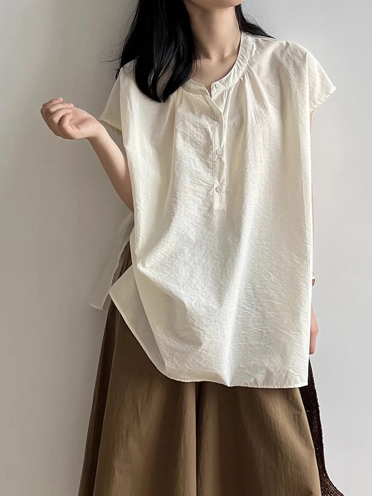 

E Forever Summer Svel round Ne Loose Midi irt Women's Simple Doll irt Comfortable Korean Sle Casual Top