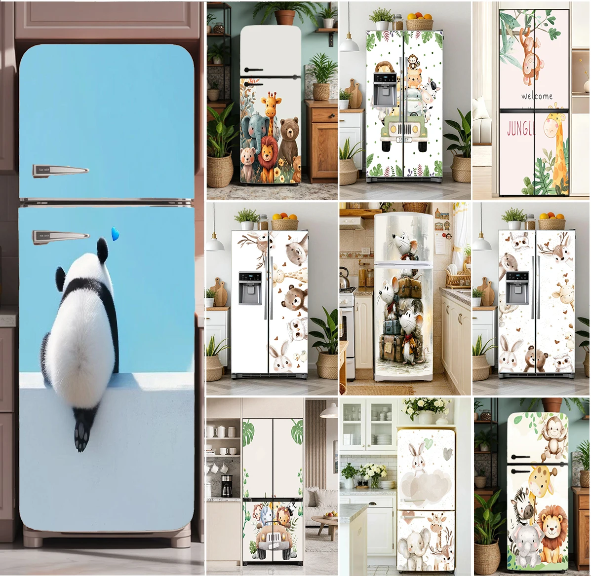 Safari Animal Lion Fridge Sticker Waterproof Self-adhesive Peel and Stick Refrigerator Door Decals Sticker Art Sticker Wall Art