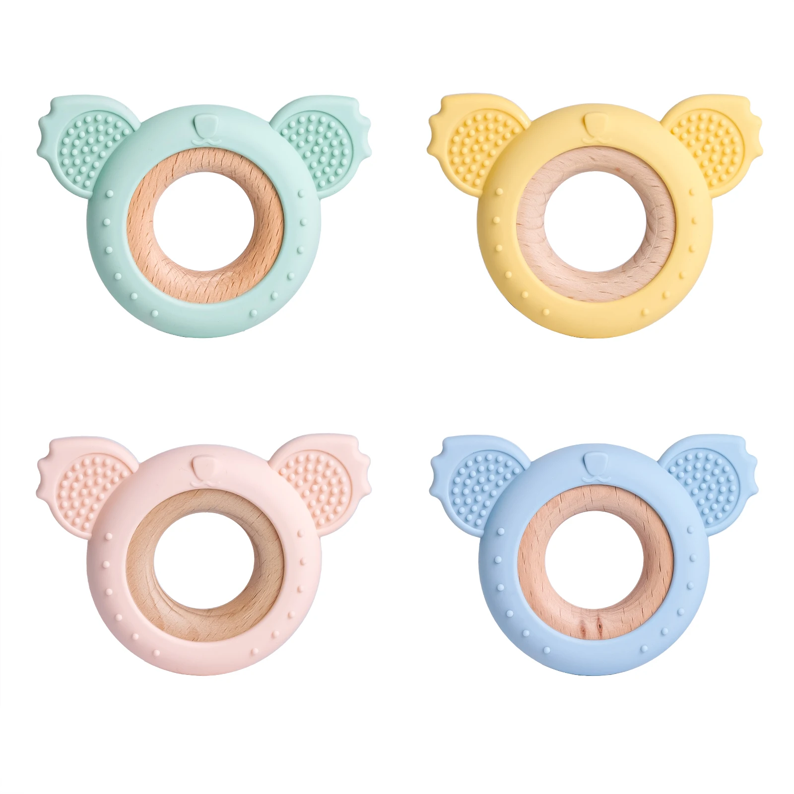 

TYRY.HU 1PCS Silicone Baby Teether Koala Cartoon Wooden Ring Molar Teething Toy Infant Necklace Pendant Nursing Gift