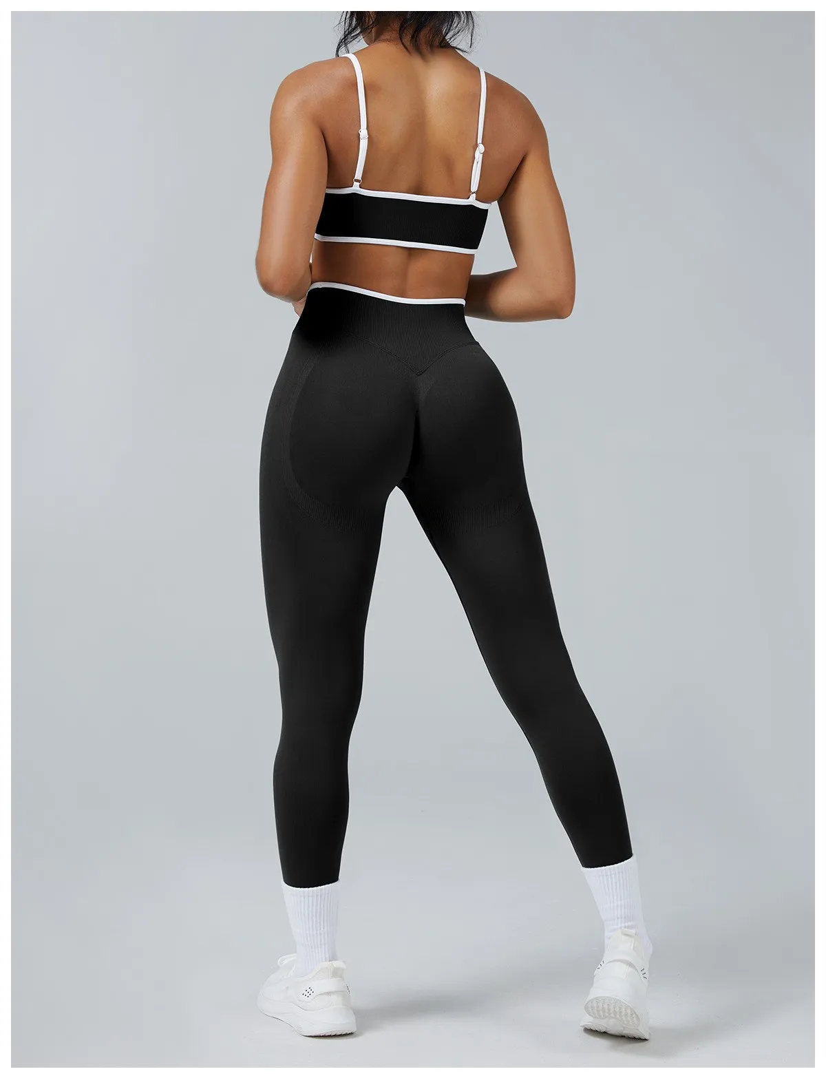 Nahtloses Fitness-Set für Damen, Trainingsanzug, Yoga-Sets, Sportbekleidung, Workout-Leggings mit mittlerer Taille, Sport-BH, Fitnesskleidung, Fitnessanzug – Detail 6