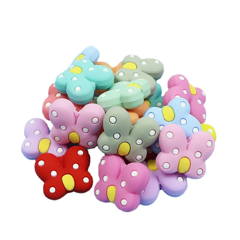 

30pcs New Bowknot Shape Silicone Focal Beads Baby Teether Food Grade Teething Toys DIY Pacifier Chain Clips Jewelry Accessories