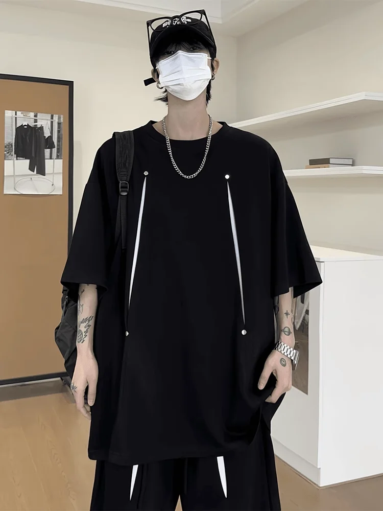 

Large Size Rivet oulder ort Sve T-irt Men's Cool Loose Summer orts Casual Sportswear Set Polyester Fiber