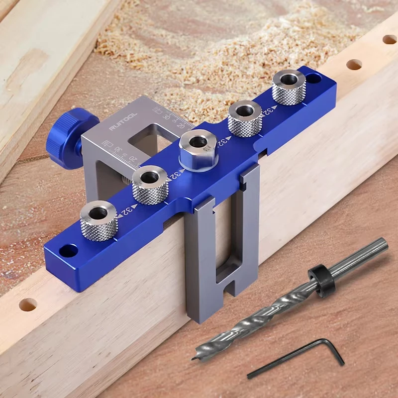 5 Holes Dowel Jig Kit Aluminum Doweling Jig 5/16 in 1/4 in Straight Holes Drill Guide Locator Suit Pocket Hole Dowel Drilling