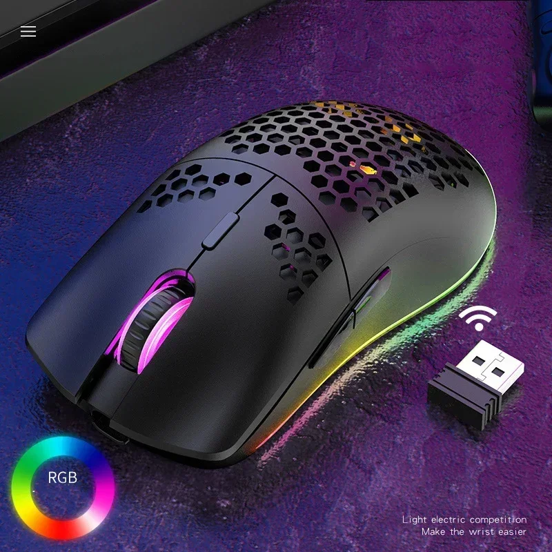 XYH80 Hollow-out Honeycomb 2.4GHz Wireless Gaming Mouse 4 Gear 3200 DPI RGB Lighting Mice for PC Laptop