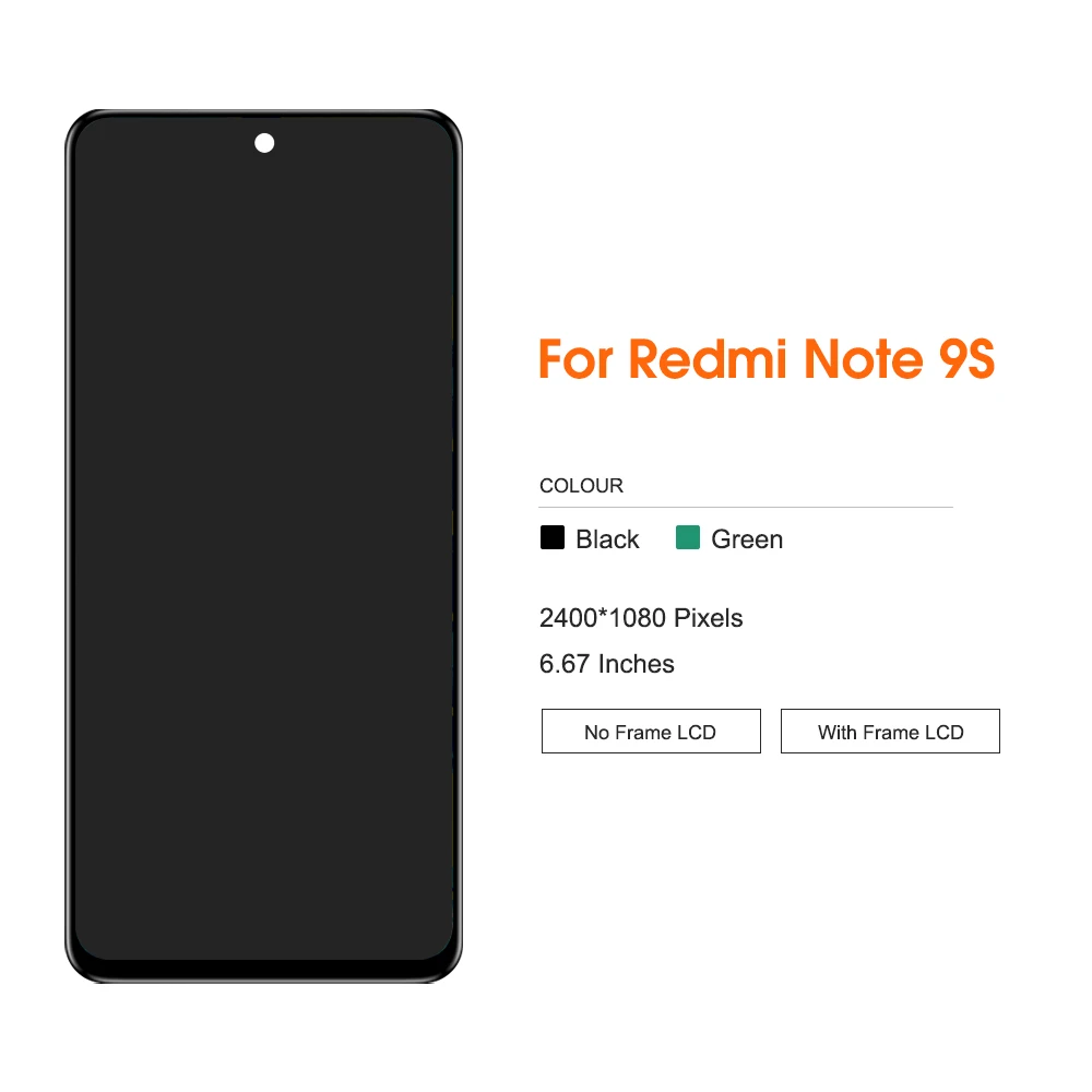 6.67\'\' LCD With Frame For Xiaomi Redmi Note 9S LCD Display Screen Digitizer For Redmi Note 9 PRO LCD Screen 10-Touch