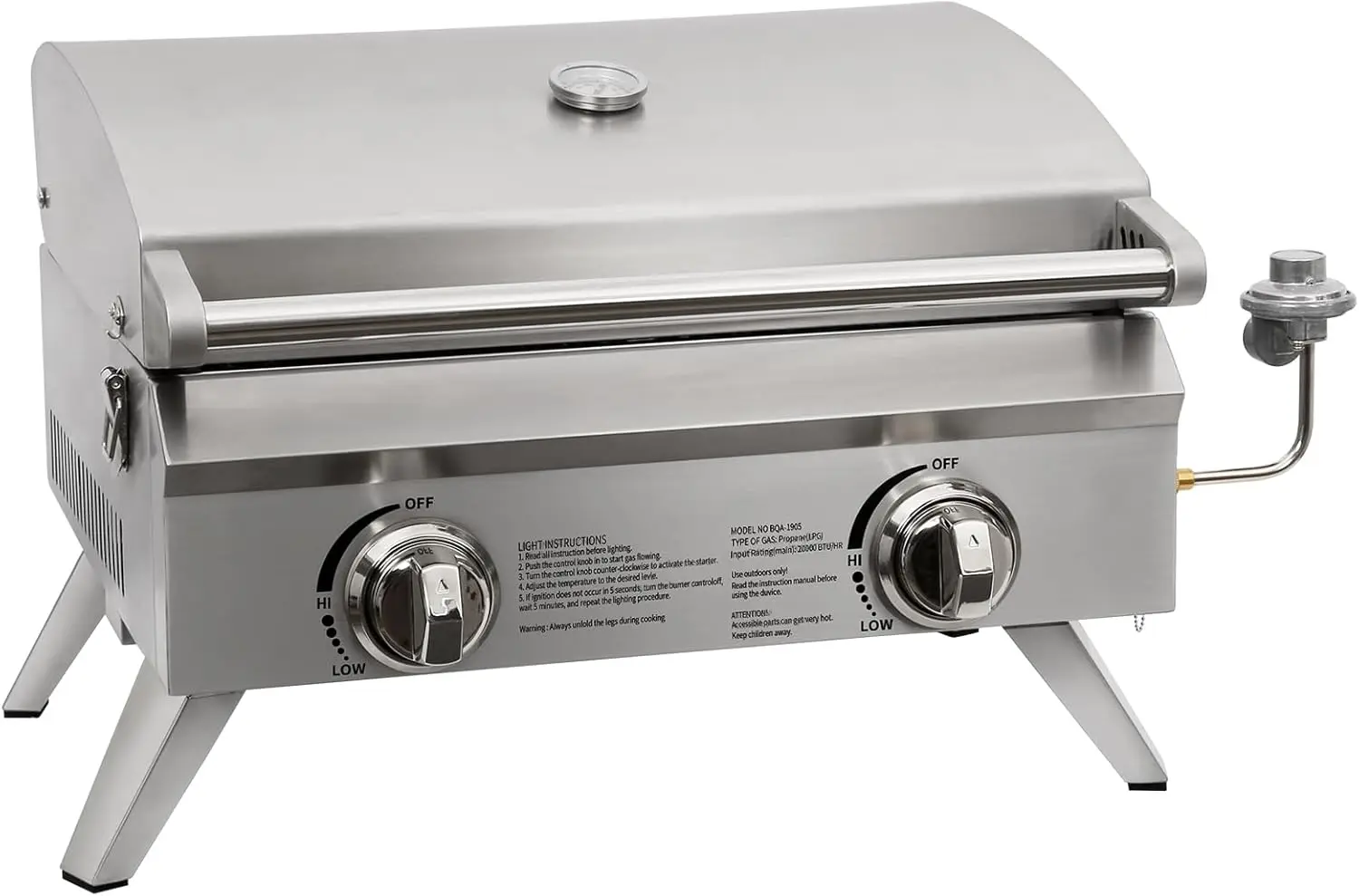 Hykolity 20 in. Portable Tabletop Gas Grill, 20,000 BTU Propane Gas Grill with Travel Locks & Built in Thermometer, Stainless St