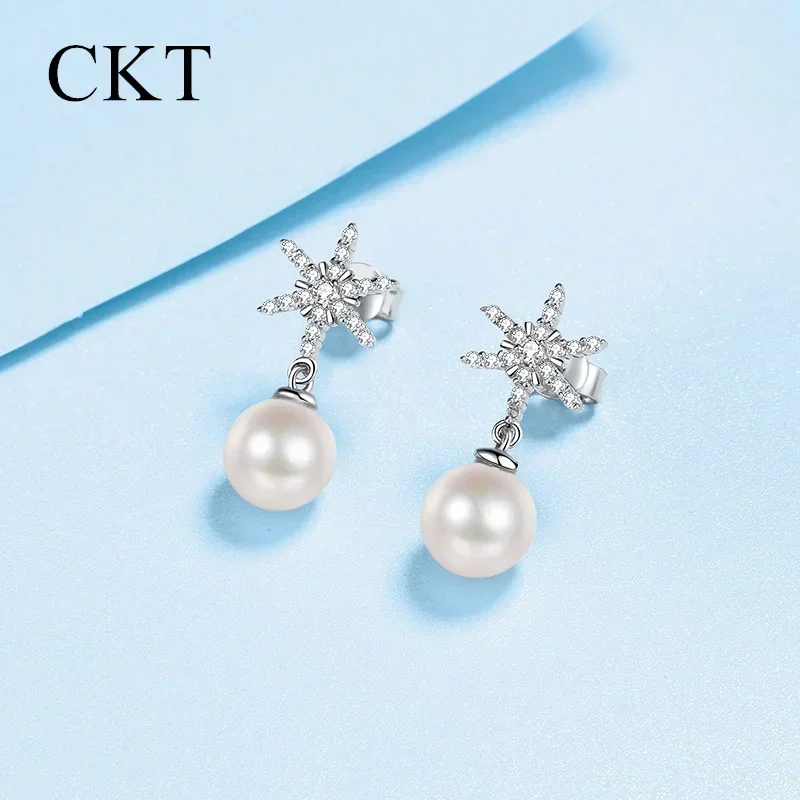 

18K White Gold Platinum Pt950 Moissanite Women's Drop Earrings Simple Fashion 5A Freshwater Pearl Earrings to Send a Girlfriend