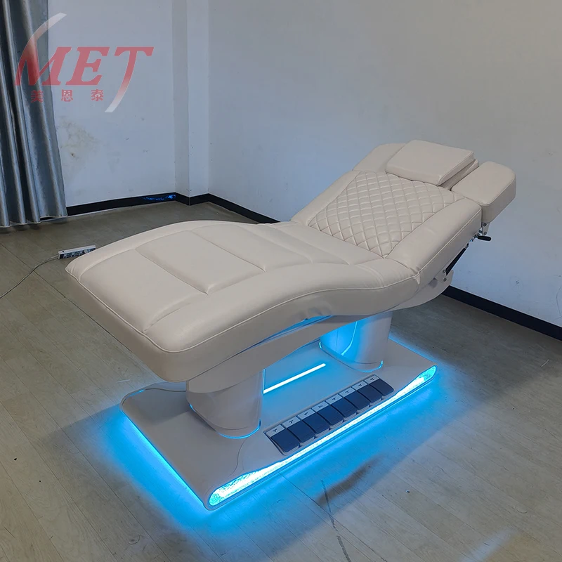 

Modern White Metal Base Massage Bed 3 Motor Electric Beauty Bed with LED Light Suitable for Beauty Salons and Beauticians