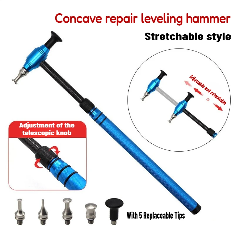 

Adjustable Length Paintless Dent Repair Hammer Telescopic Tap Down Hammer with 5 Replaceable Tips for Car Body Dent Removal