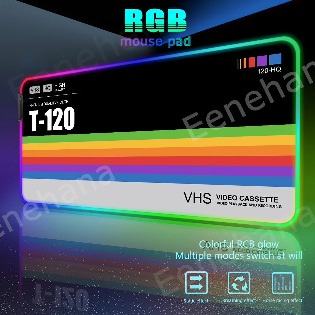 

RGB Retro VHS Large Gaming Mouse Pad Computer Accessories Art Audio Cassette Rug LED Xxl Keyboard Extended Pad Backlight DeskMat