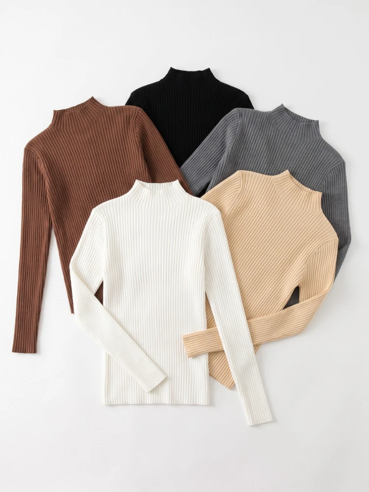 Turtlneck Women Sweater Elegant Solid Basic Knitted Tops Long Sleeve Casual Slim Pullover Korean Fashion Simple Chic Clothes