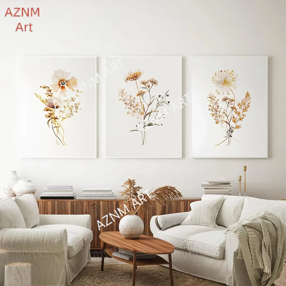 1/3pcs Wildflowers Bouquet Botanical Print Floral Artwork Wall Art Canvas Painting Nordic Poster Home Living Room Decor