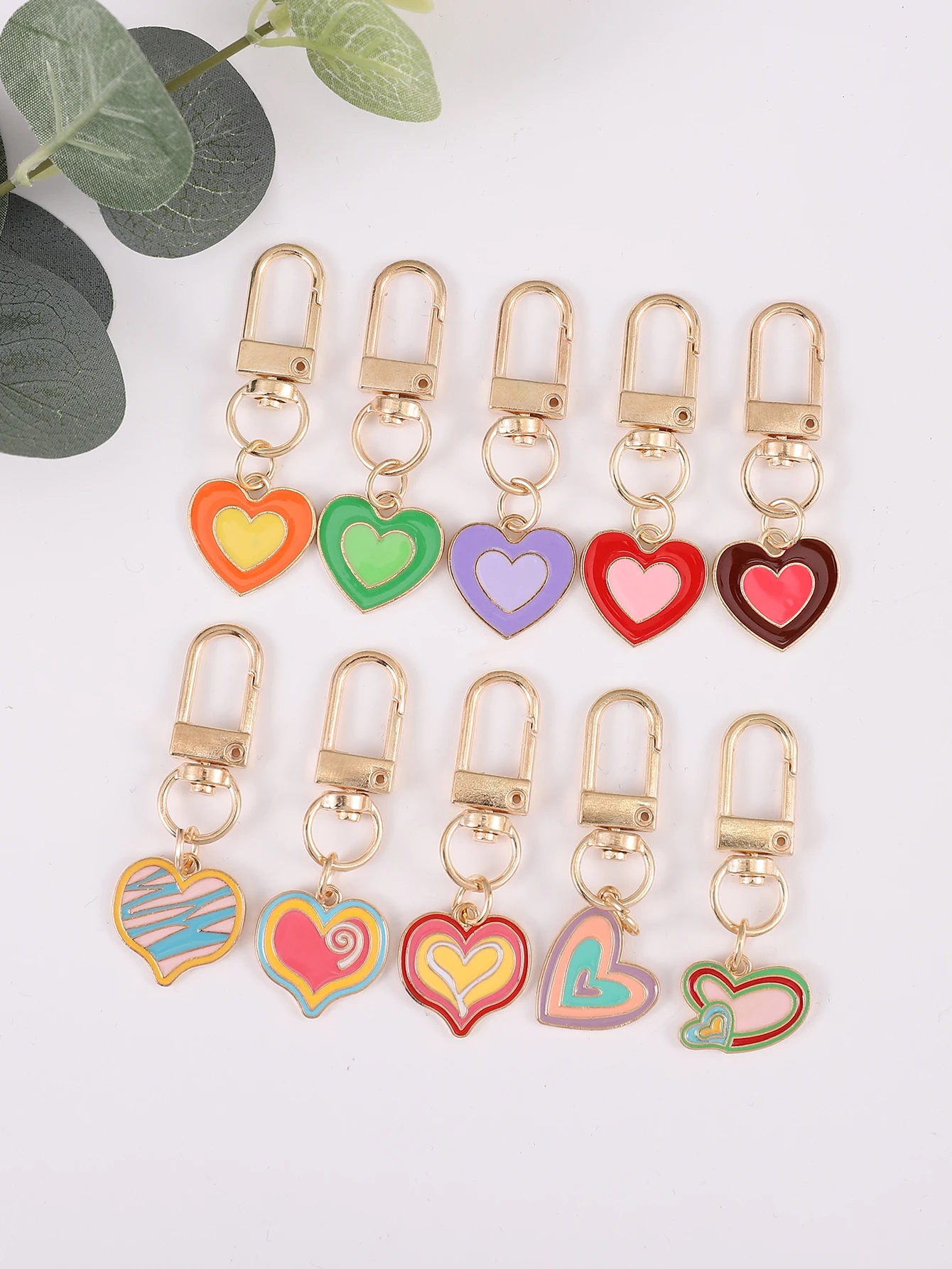 10pcs Candy colored Love Heart Keychain Cute Alloy Drip Oil Pendant Lovers Ornament Bag Purse Charm Accessories Women\'s Day Gift