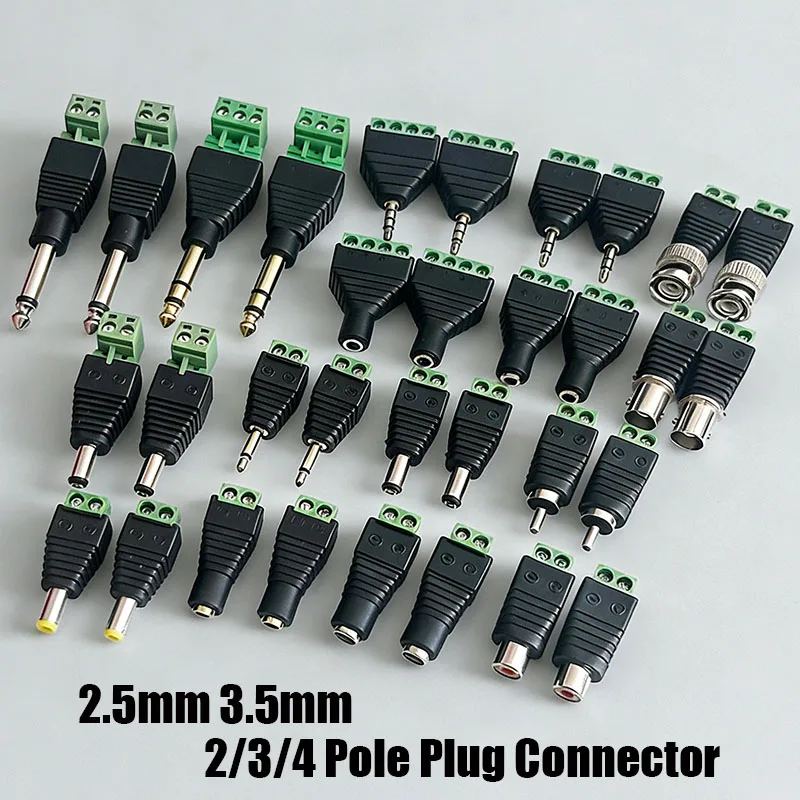 1PCS 3.5mm 2.5mm 2/3/4 Pole Male Plug & Female Socket To Screw Terminal Connector Mono & Stereo 1/8 Inch Headphone Audio Jack
