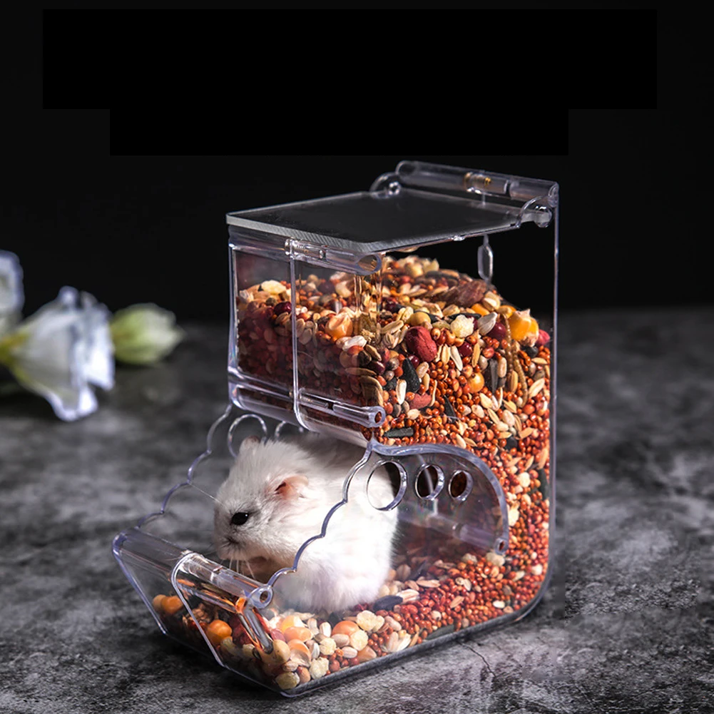 Pet Clear Acrylic Automatic Feeder Anti-turnover Food Dispenser Container for Hamster Hedgehog Squirrel