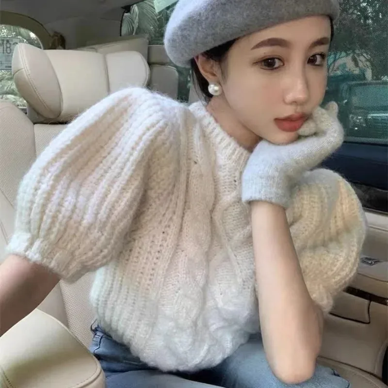 

Осень-зима, новая вязаная женская одежда, облегающие короткие пуловеры в корейском стиле, простой свитер с круглым вырезом, женские джемперы, укороченный топ