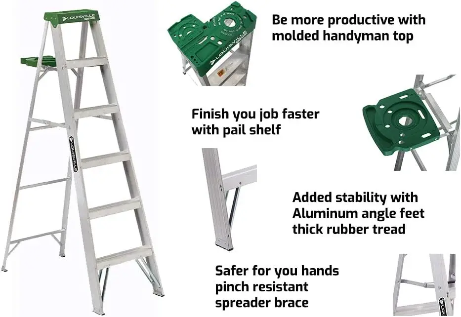 AS4006 6-Foot Aluminum Step Ladder, 225-Pound Capacity, Green, 6 Feet