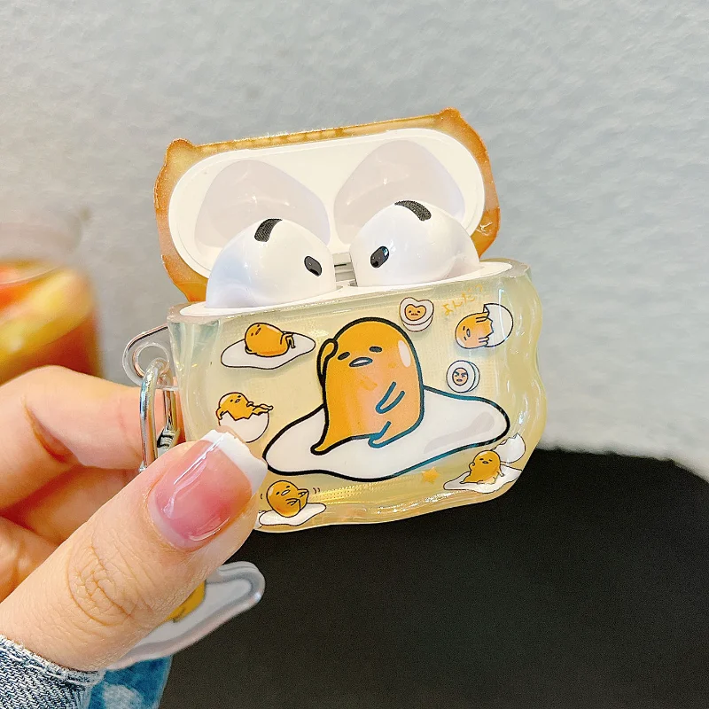 Gudetama حقيبة سماعة الاذن ل Airpods 1/2 3 4 Pro الكرتون بولي TPU سماعة رأس مزودة بتقنية البلوتوث للصدمات واقية قذيفة مع قلادة الهدايا