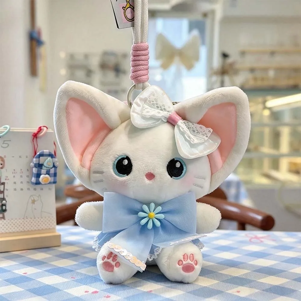 Lace Bowknot Cat Keychain Knitted Outfit Candy Color Desk Mascot Charm Stuffed Soft Dressed Kitten Pendant Cat Lovers