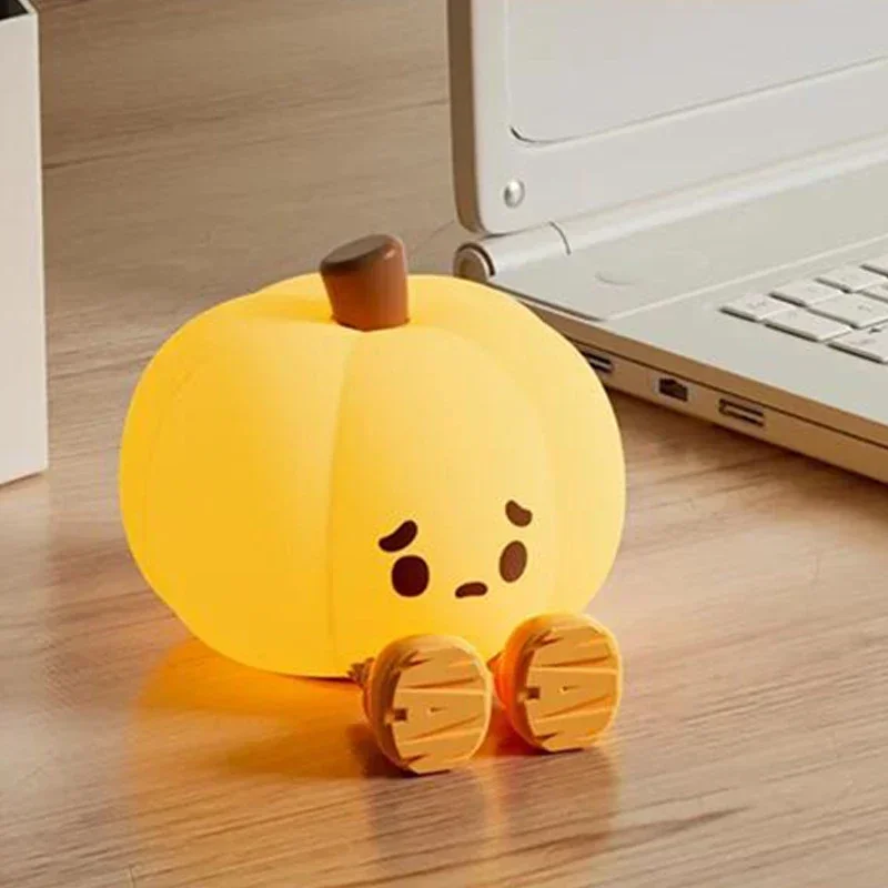 Silicone LED Night Light Sleep Pumpkin Lantern Lamp Cartoon Children's Gift Festivals Bedroom Bedside Decorative Table Light