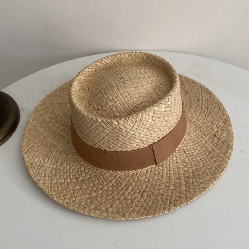 Wide Brim Straw Fedora Hat Ribbon Band Beach Hats Women Straw Woven Sun Hats Summer Holidaty Panama Hat