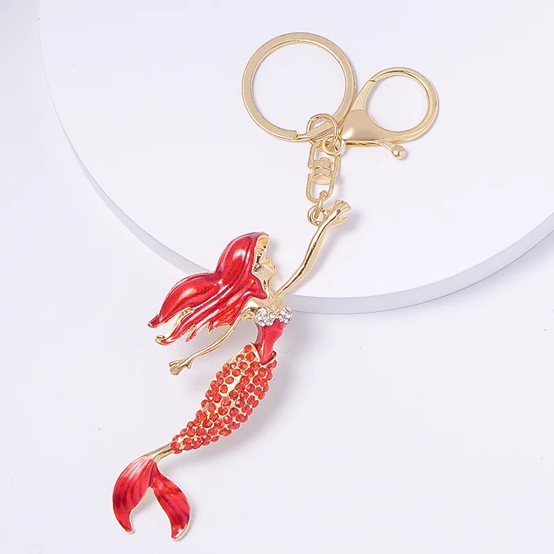 Zinc Alloy Mermaid Rhinestone Keychain Bling Sparkling Crystal Car Keyring Jewelry Gift