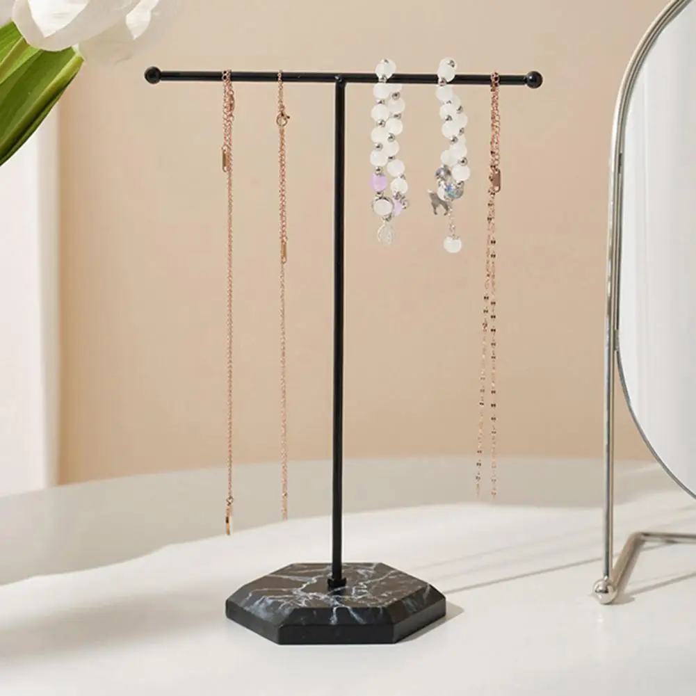 Metal T-shaped Jewelry Display Stand Necklace Holder with Stable Base Necklace Bracelet Storage Rack Jewelry Organizer